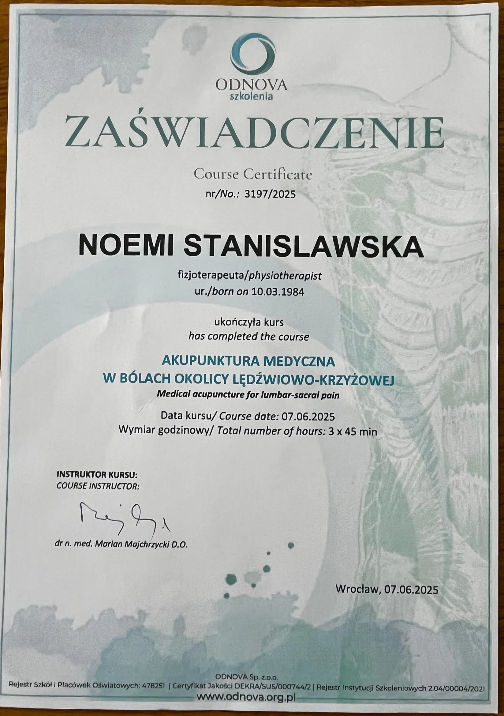Akupunktura medyczna w bólach okolicy lędźwiowo-krzyżowej